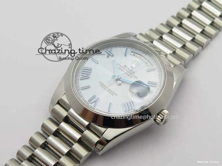 0521 Day-Date 40mm 228206 SS Noob 1:1 Best Edition Quadrant Textured Ice Blue Dial On SS Bracelet A Timeless 3801